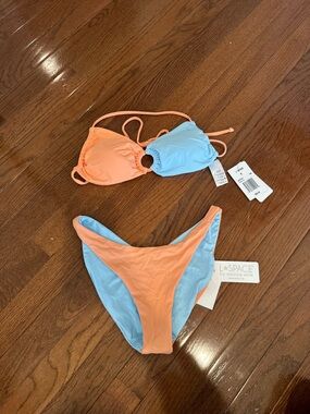 NEW LSpace Two-Tone Orange & Light Blue Bikini Set